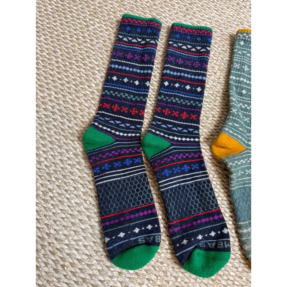 Bombas Crew Socks 2-Pack Fair Isle Geometric Navy Green XL